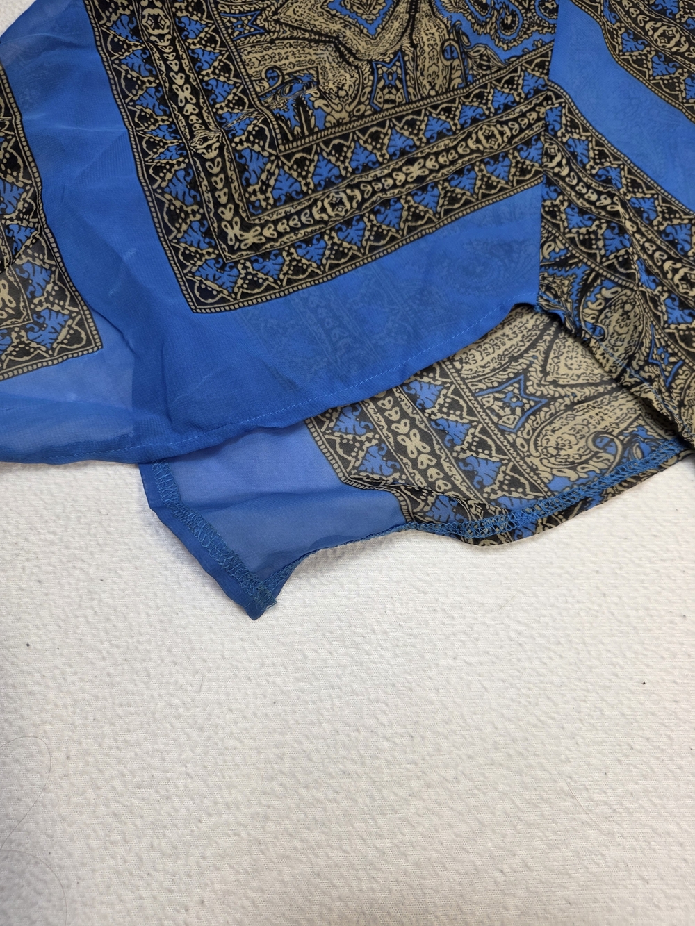 Ashley Stewart Blue and Gold Paisley Asymmetrical Handkerchief Hem Dress - Picture 5 of 13